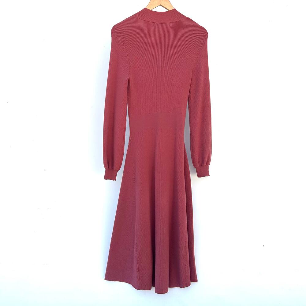 Gal Meets Glam Knit Pink Tie Neck Long Sleeve Sweater Dress Midi Medium Brianna - Picture 6 of 10